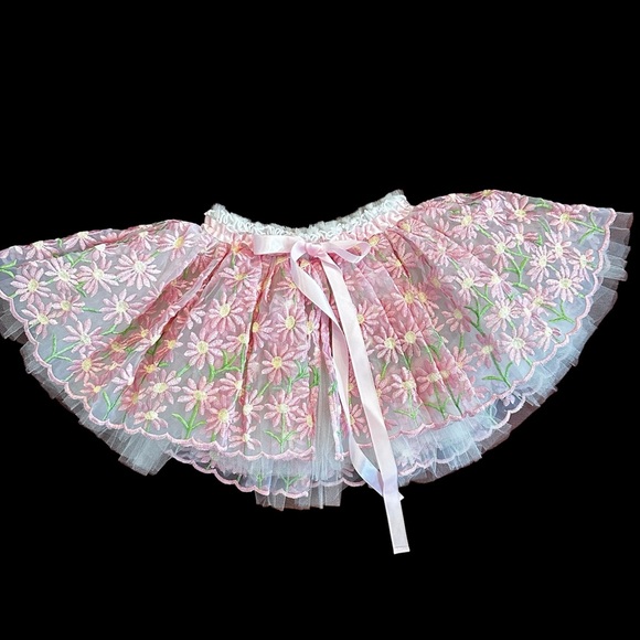 NWT-Rare & New Handmade Meg Dana & Co. Embroidered Pink Daisy Margarita Fie Tutu - Picture 2 of 10